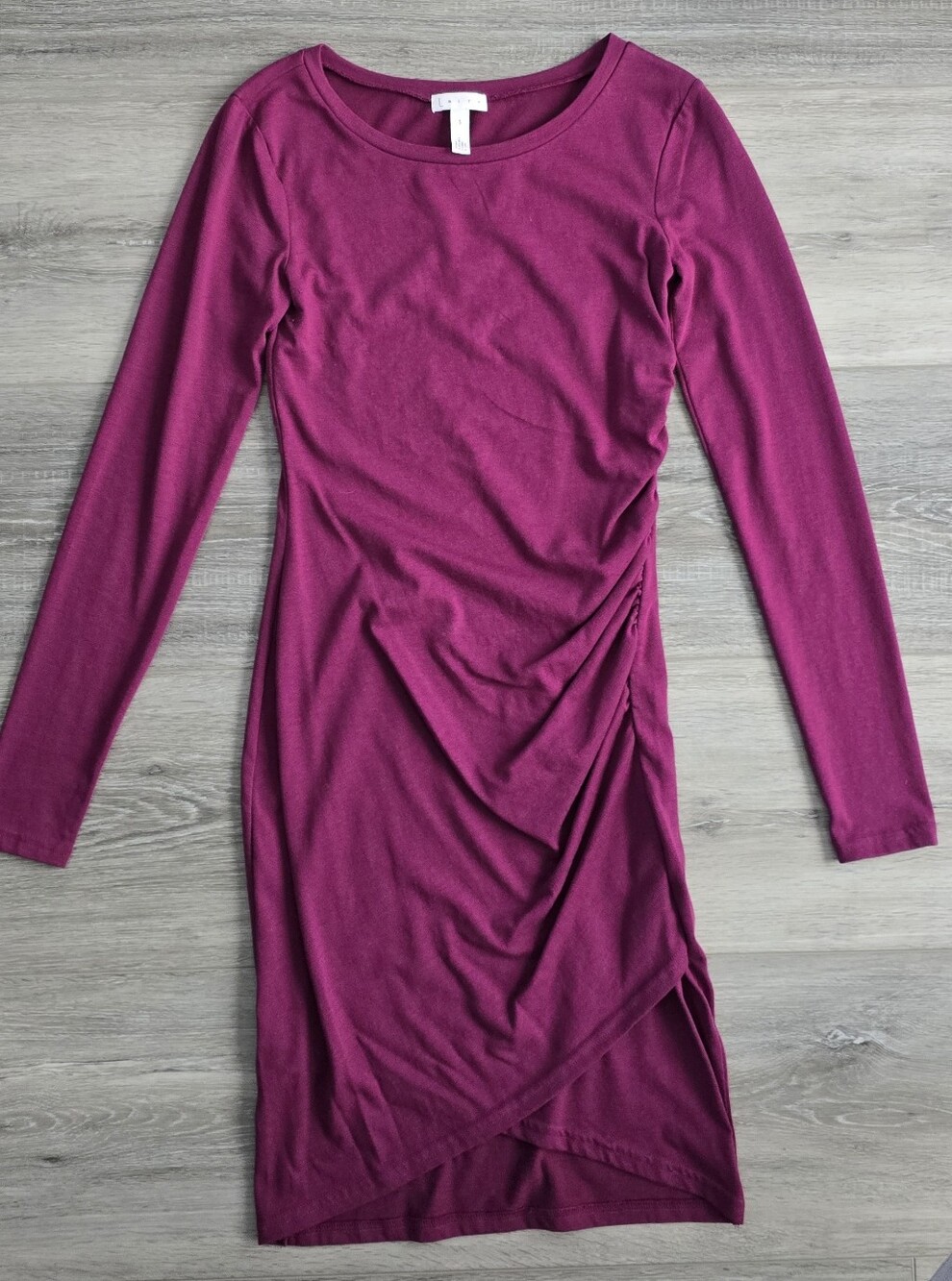 Leith Magenta Long Sleeve Ruched Knit Dress